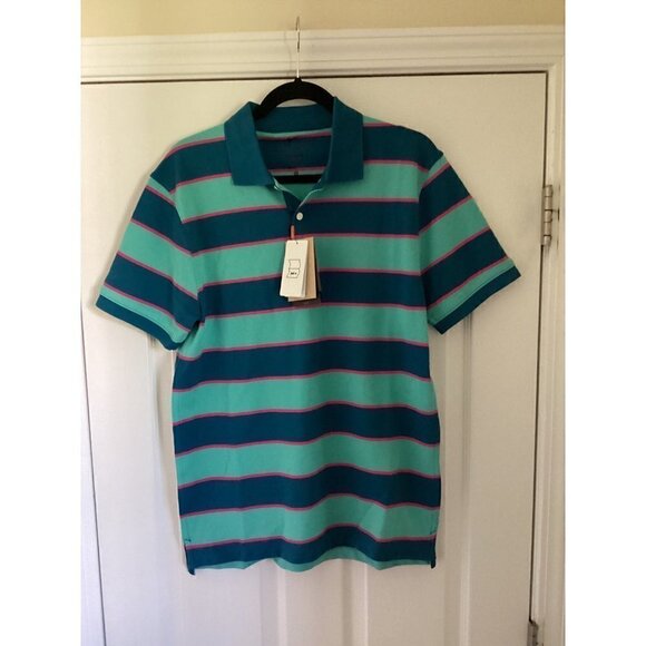 Nike -‎ Men's Stripe Golf Polo Size: Medium Color: Teal/Pink - Picture 3 of 12
